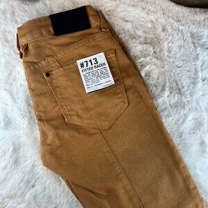 NWT !iTem Denim Tan Moto Low Rise #713 Fitted Racer Jeans Gathered Knees sz 25